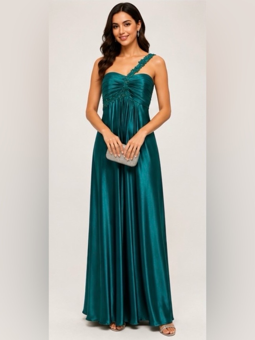 NWOT Satin Maxi Dress Green Size 5/6 - Picture 1 of 12
